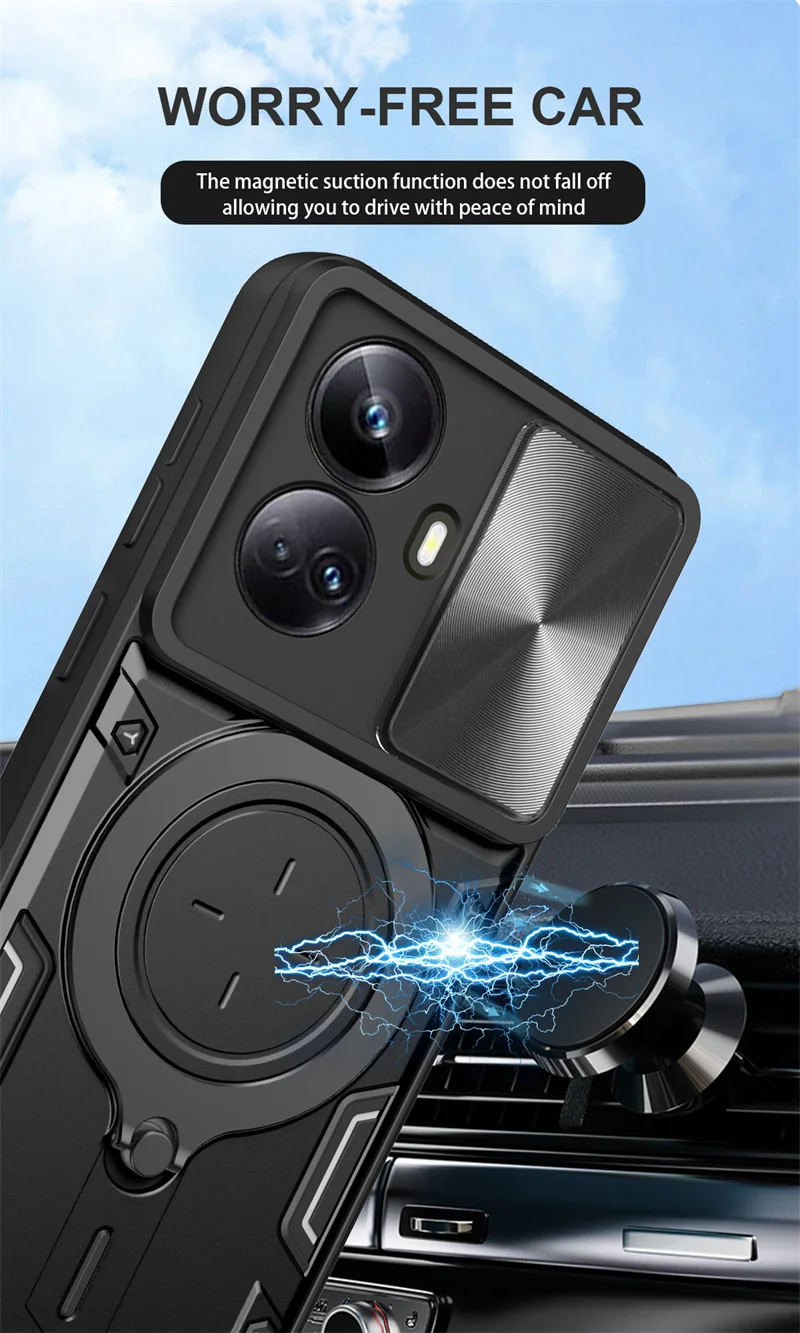 За Realme 10 Pro Plus 5G Калъф устойчив на удари с Магнитен Пръстен Бронирани Калъфи за телефони Oppo Realmi 10 Pro + Proplus 5G 6,7 
