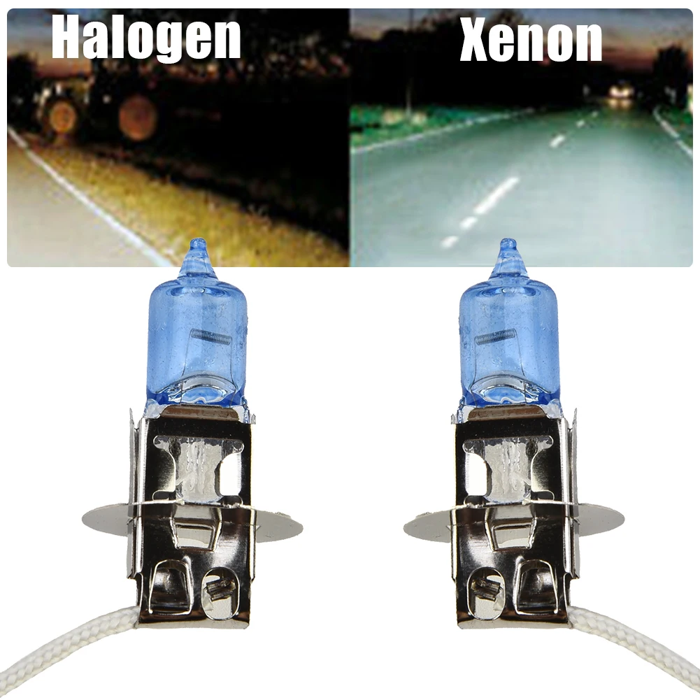 2 елемента 12V 100W H3 Крушка на фарове Xenon Тъмно Синя Стъклена Подмяна на автомобилите H3 Халогенна лампа Супер Бяла Автомобилна led крушка