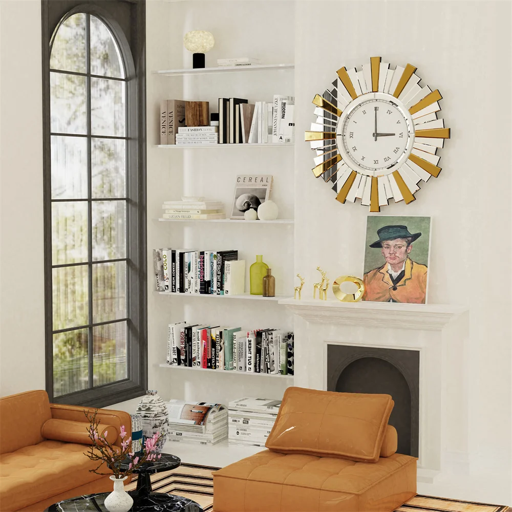 LUVODI Кръгли Художествени Стенни Часовници Ретро Sunburst Art Огледално Часовник с Римски цифри, за да Хол, Спалня, Офис, Кабинет