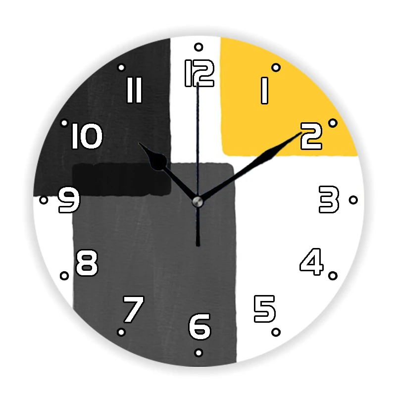 Модни Голям стенен часовник в жълто, сиво, черно-бяла ивица с геометричен дизайн за хол, модерен минималистичен декор за стенни часовници