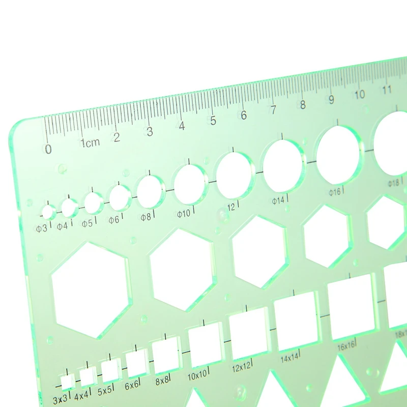 2 Зелени Пластмасови Кръгове, Квадрати, Шестоъгълници, Геометричен шаблон, Владетел 0-20 см