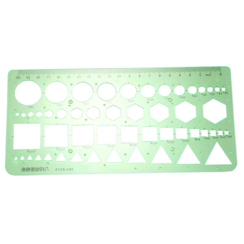 2 Зелени Пластмасови Кръгове, Квадрати, Шестоъгълници, Геометричен шаблон, Владетел 0-20 см
