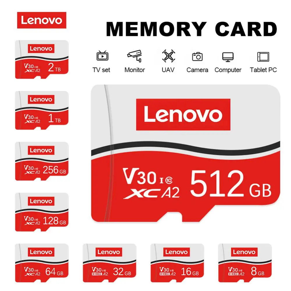 100% Lenovo Micro TF/SD Карта 2 TB 1 TB 512 GB Високоскоростна Карта Памет Mini SD Карти 256 GB 128 GB Cartao De Memoria За Телефони
