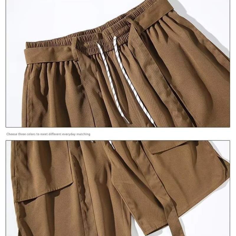 Летни къси панталони с серпантином, Мъжки Ежедневни Свободни Улични функционални инструменти, по-Големи Размери, обикновена пятиточечные панталони, мъжки дрехи