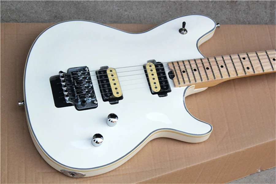Заводска лъскава бяла електрическа китара с мост Тремоло, звукосниматели HH, предложението за поръчка