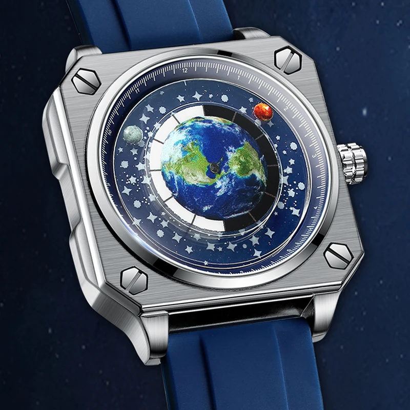 BINBOND, нов дизайн, моден кварцов механизъм циферблат Blue Planet, мъжки спортни часовници, силиконов каишка, Водоустойчив мъжки часовник, най-добрата марка Луксозни