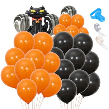 100 бр., украса за парти с балони за Хелоуин, Фестивал на призраци, оранжеви и черни балони с забавен интериор и балони