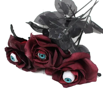 10шт Готическата Черна Роза, Изкуствени Цветя с очите, Букет във формата на Главата, Украса за Дома за Хелоуин, Ужасно Фалшив Рози