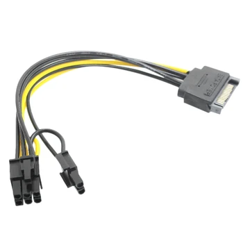 15-пинов SATA до 8-номера за контакт (6 + 2) кабел за захранване PCI-E Кабел SATA 15-пинов за 8-номера за контакт кабел 18AWG Тел за графична карта (1 бр.)