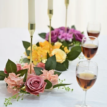 1БР 20 см Изкуствени Рози Пръстени за Свещи Копринени Цветя Венец Празничната трапеза