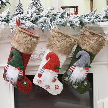 1БР Възли Коледни Чорапи С Шарките на Дядо Коледа, Коледна Елха, Висящи Украшения, Подаръчни опаковки, Декорации за дома Коледно парти