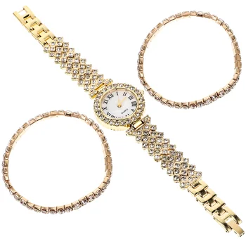 2 предмета, Кварцови часовници и гривни за момичета, двойки, каишка, Лъскави Модни Дамски Сутиени