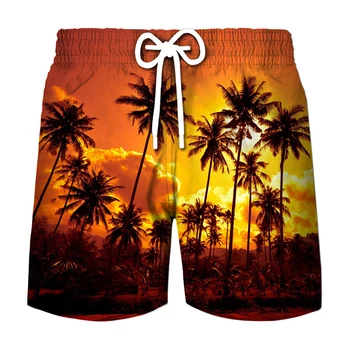2023, Връхни дрехи с кокосова палма, Шорти с 3D дигитален печат, мъжка лятна Бързосъхнеща Плажни дрехи за сърфиране