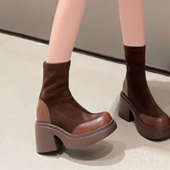 2023 г., Висококачествени Дамски обувки, Дамски обувки, без закопчалка, Модни модерни обувки с кръгло бомбе, женски нови ботильоны на ток, Zapatos Mujer