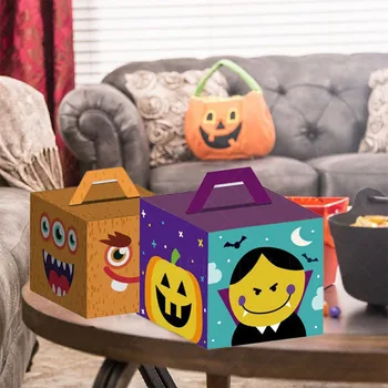 3 бр. с дръжка, Хартиена кутия за бонбони на Хелоуин, Преносима кутия за бонбони, Забавни Амбалажна хартия за подарък за Хелоуин парти за Рожден Ден