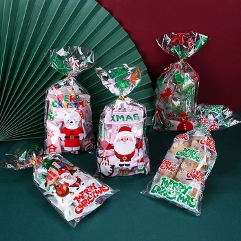 50 Бр. Коледни пластмасови опаковки за шоколадови бонбони, Коледни сладки, Подаръци пакети, Снежинки, Дядо Коледа, Коледна опаковка, Коледни сувенири и