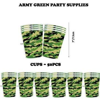 50шт 50 души Използват Армейски Зелен Тематични аксесоари за партита Училищни Домашни дейности Рожден Ден Детски душ Сватбена украса на чаши за Еднократна употреба