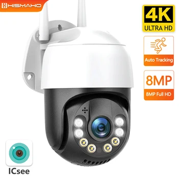 8-Мегапикселова 4K Безжична IP камера Открит WiFi 5-мегапикселова камера мини за видеонаблюдение PTZ iCSee С 4-КРАТНО увеличение AI Auto Track H. 265 Алекса