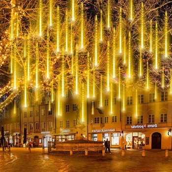 8 Тръби LED Метеоритен дъжд Венец Led светлина Улични Гирлянди Външна Светлинна Венец Нова година 2024 Коледна украса за дома