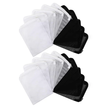 80 Бр. Филтърните торбички за аквариум, мрежести филтърни торбички с цип за премахване на гранулиран въглен, бели и черни