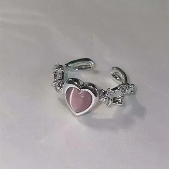 Austyn 2023 Корейското Отворен пръстен със Сърце от Сладък Розов Цирконий за жени, Луксозни Кристални Регулируеми Пръстени на палеца, бижута Сватба, Рожден Ден