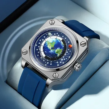 BINBOND, нов дизайн, моден кварцов механизъм циферблат Blue Planet, мъжки спортни часовници, силиконов каишка, Водоустойчив мъжки часовник, най-добрата марка Луксозни