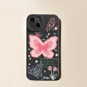ins pink butterfly за iPhone 13/14pro/max калъф за телефон женски iPhone11/12mini Япония и Южна Корея новата двойка XS силикон