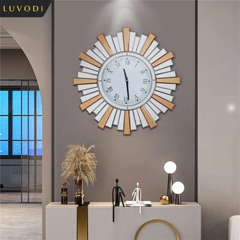 LUVODI Кръгли Художествени Стенни Часовници Ретро Sunburst Art Огледално Часовник с Римски цифри, за да Хол, Спалня, Офис, Кабинет