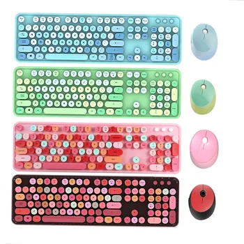 Mofii Sweet Keyboard Mouse Combo Смесен Цвят на 2,4 G Безжична Клавиатура Мишка Комплект Кръгли Висящи Клавиатури Капачки за PC, Лаптоп