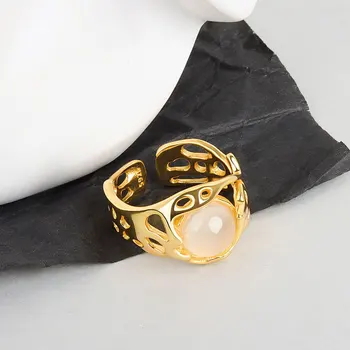 NBNB Сребърно-златен Цвят, Готически бял Голям камък с Неправилна Форма Регулируем Пръстен За жени Модно Дамско отворен пръстен Дамски украшения на пръст