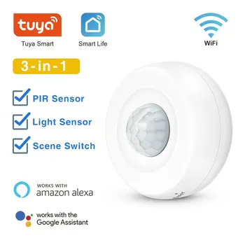 Sasha WiFi Light + датчик за движение PIR, инфрачервен пасивен детектор на Smart Home, Поддръжка на приложения Алекса Google Home
