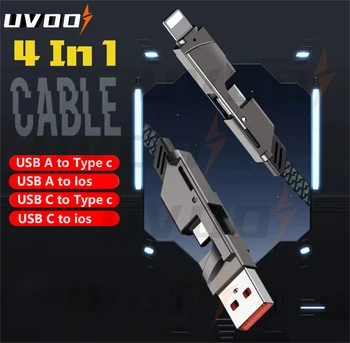 UVOOI 4 в 1 Кабел за бързо зареждане от USB A до 8Pin Кабел за iPhone 12Pro Max 13 14 USB Type C C до Тел за Samsung Xiaomi OPPO