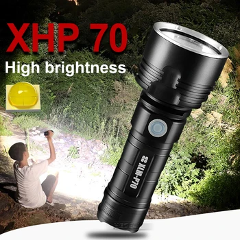 Акумулаторна батерия led фенерче XHP70, портативен прожектор, Зареждане чрез USB, Ръчна лампа, Индикатор за мощност, Външна лампа, Водоустойчив Прожектор