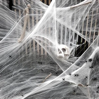 Бяла Еластична Мрежа на паяк, Изкуствена Мрежа за Декорация за Хелоуин, Реквизит за Ужасната среща, Къща на ужасите, Аксесоари за дома