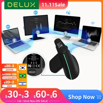 Вертикална ергономична безжична мишка Delux MV6 2.4 G Bluetooth, OLED екран 4000 dpi, акумулаторна 1000 ma за компютър