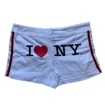 Дамски естетика Y2K, аз ОБИЧАМ Ню Йорк, Буквално принт, Всекидневни спортни панталони в стил Харадзюку Еластичен колан на експозиции, Байкерские спортни шорти, ядрото на ЕМО