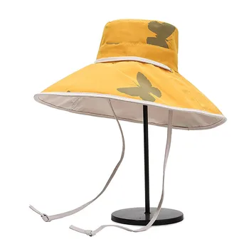 Дамски солнцезащитная шапка с двойни широка периферия и принтом Пеперуди, солнцезащитная шапка, градинска ежедневни плажна шапка