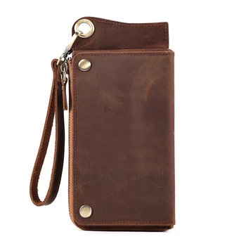 Дълъг чантата с RFID заключване от естествена кожа, Реколта двойни портмонета за мъже, държач за карти, Клатч, в чантата си за телефон, мъжки Нова