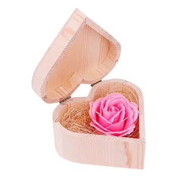 Дървена кутия във формата на сърце, имитирующая цвете сапун, Цветни роза, Малка дървена кутия, изкуствени цветя за декорация на дома, празничен декор