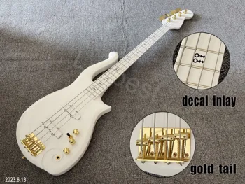 Електрическа бас-китара, 4 струни, Индивидуална форма на седло, Златни детайли, инкрустация с декальным принтом и странични бележки, една част боя за китара, Високо качество