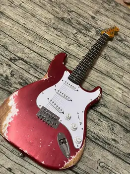 Електрическа китара Heavy Relic ST Корпус от елша, лешояд от клен, состаренная профили, метал, червен цвят, Нитролаковая тапицерия по поръчка