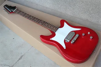 Заводска Червена 6-струнен електрическа китара, лешояд от палисандрово дърво, Хром профили, Бяла подплата, адаптивни