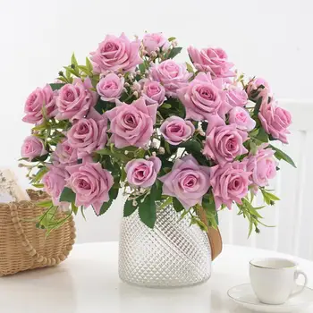 Изкуствена роза, Букет от изкуствени рози със 7 глави, не се нуждае от избледняване или поливане, декор за сватбени партита, подпори за фотосесия, празник