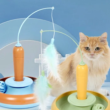 Интелигентна Играчка за домашни котки Електрически Коте На Клечка Следи Въртяща се Маса Играчка Автоматична Въртяща Интерактивна игра на 360 градуса Смешни Котешки Закачка Подпори