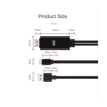 Кабел-адаптер 2 в 1 USB C 3.1 Type-C-HDMI е съвместим с 4K 30Hz, захранва от USB за мобилен телефон, свързан към телевизора-проектор