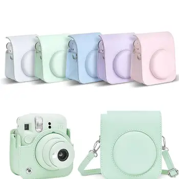 Калъф за Фотоапарат Fujifilm Instax Mini12 от Изкуствена Кожа, Калъф-чанта за фотоапарат Macarone с Регулируем пагон