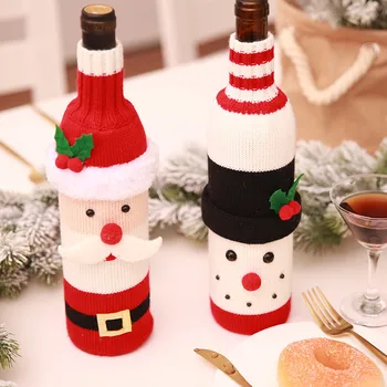 Капак за бутилки с Дядо Коледа и Снеговиком, Коледен декор за бутилки вино, украса на масата за нова година Коледна вечеря