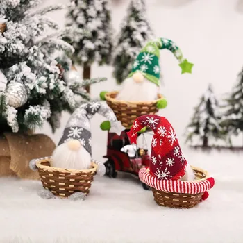 Коледна кошница за шоколадови бонбони, Декорация с джуджетата-Гоблинами за дома, украса за забавно парти, Коледна кошница, подарък за деца 31x15 см, Бамбук