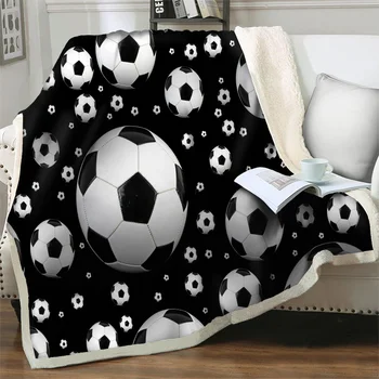 Мек фланелен одеяла с 3D футболен принтом, Подарък за деца, Офис дивани и легла, разтегателен диван за дома, Леко топло одеяло стеганое