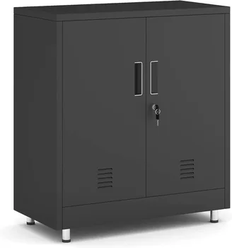 Метален шкаф за съхранение, Малък запирающийся бюфет, гардероб, бюфет за домашния офис, коридор, дневна, трапезария (черен)